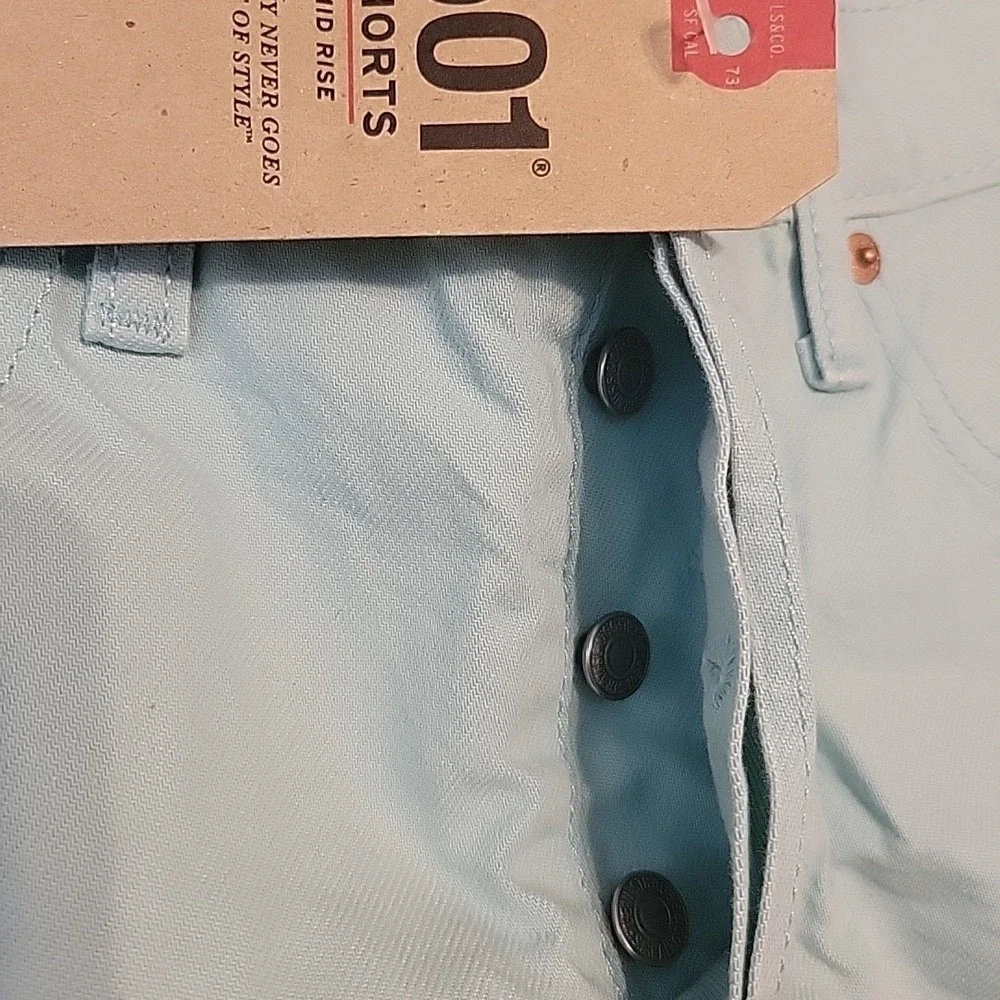 Levi's 501 Shorts Womens 28 Mint Green Mid Rise Cuff‎ Hem Denim Button Fly NEW